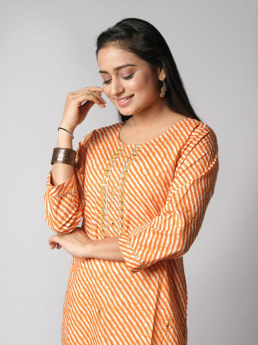 Ekisha's women lehriya printed orange cotton kurta - Ekisha