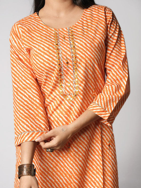 Ekisha's women lehriya printed orange cotton kurta - Ekisha