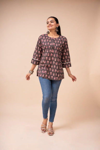 Ekisha's women multicolor floral designer printed cotton tunic top short kurti - Ekisha