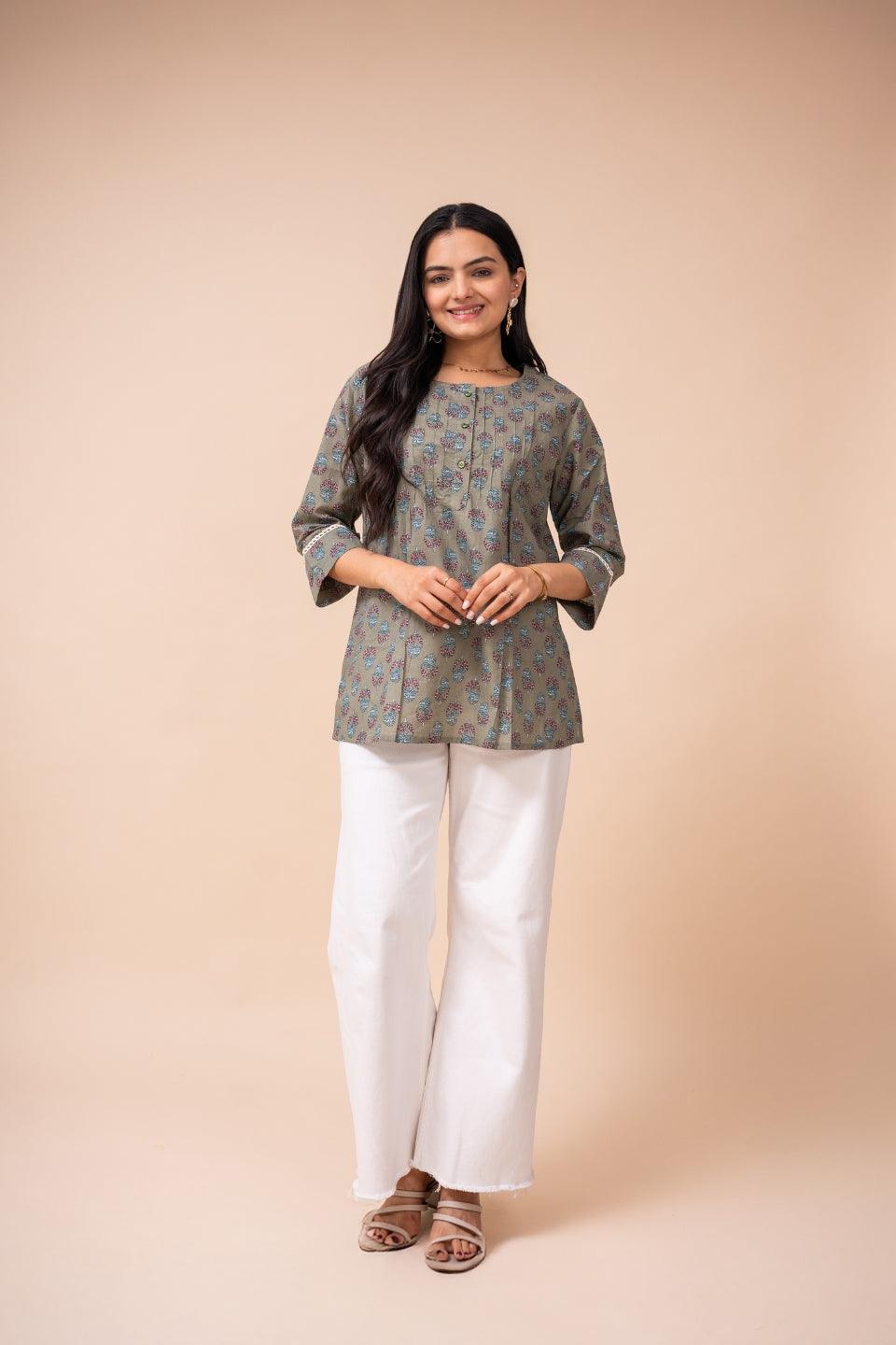 Ekisha's women multicolor floral modern printed cotton tunic top short kurti - Ekisha