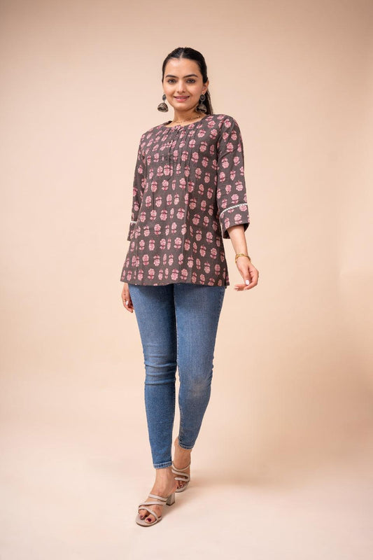 Ekisha's women multicolor floral designer printed cotton tunic top short kurti - Ekisha