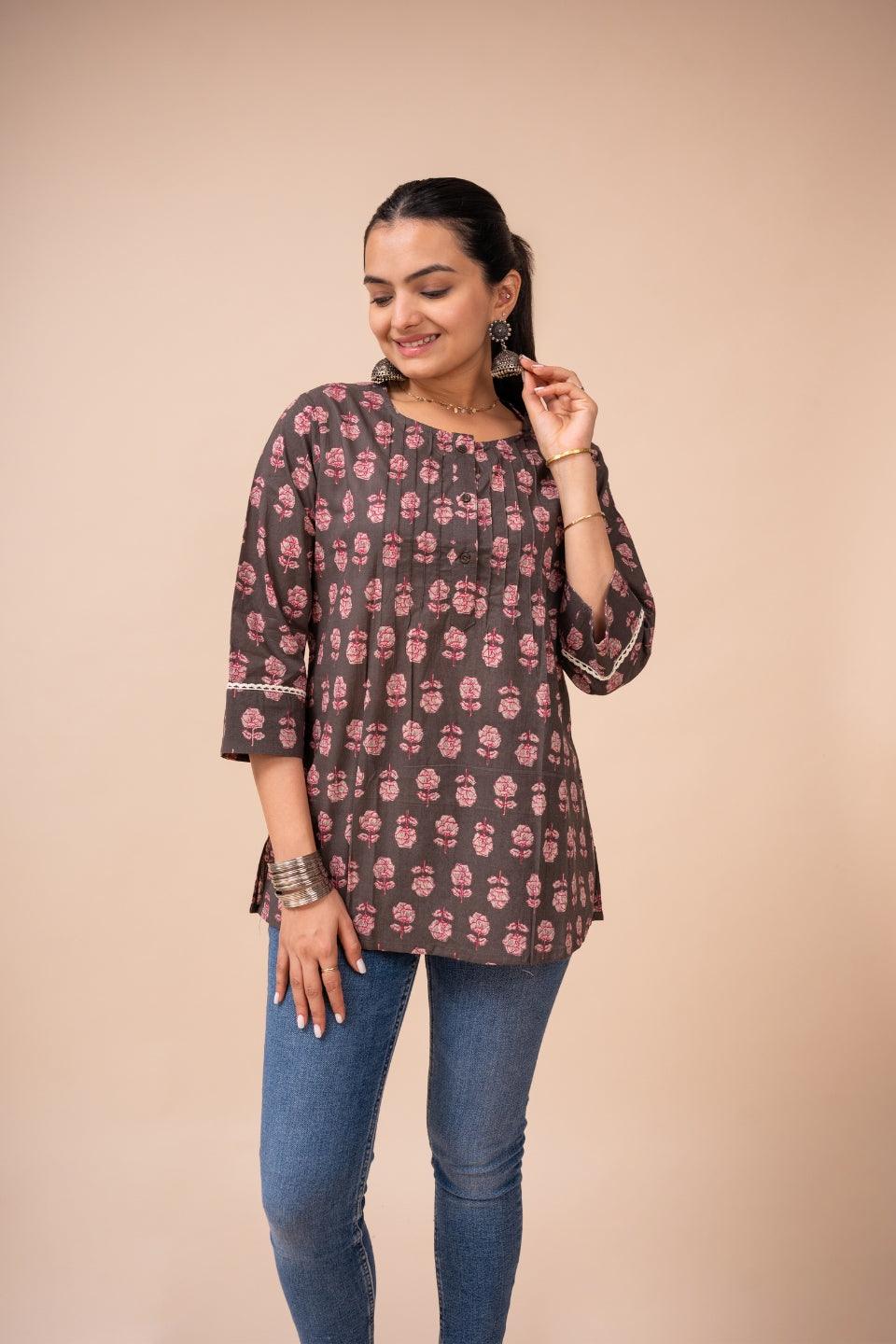 Ekisha's women multicolor floral designer printed cotton tunic top short kurti - Ekisha