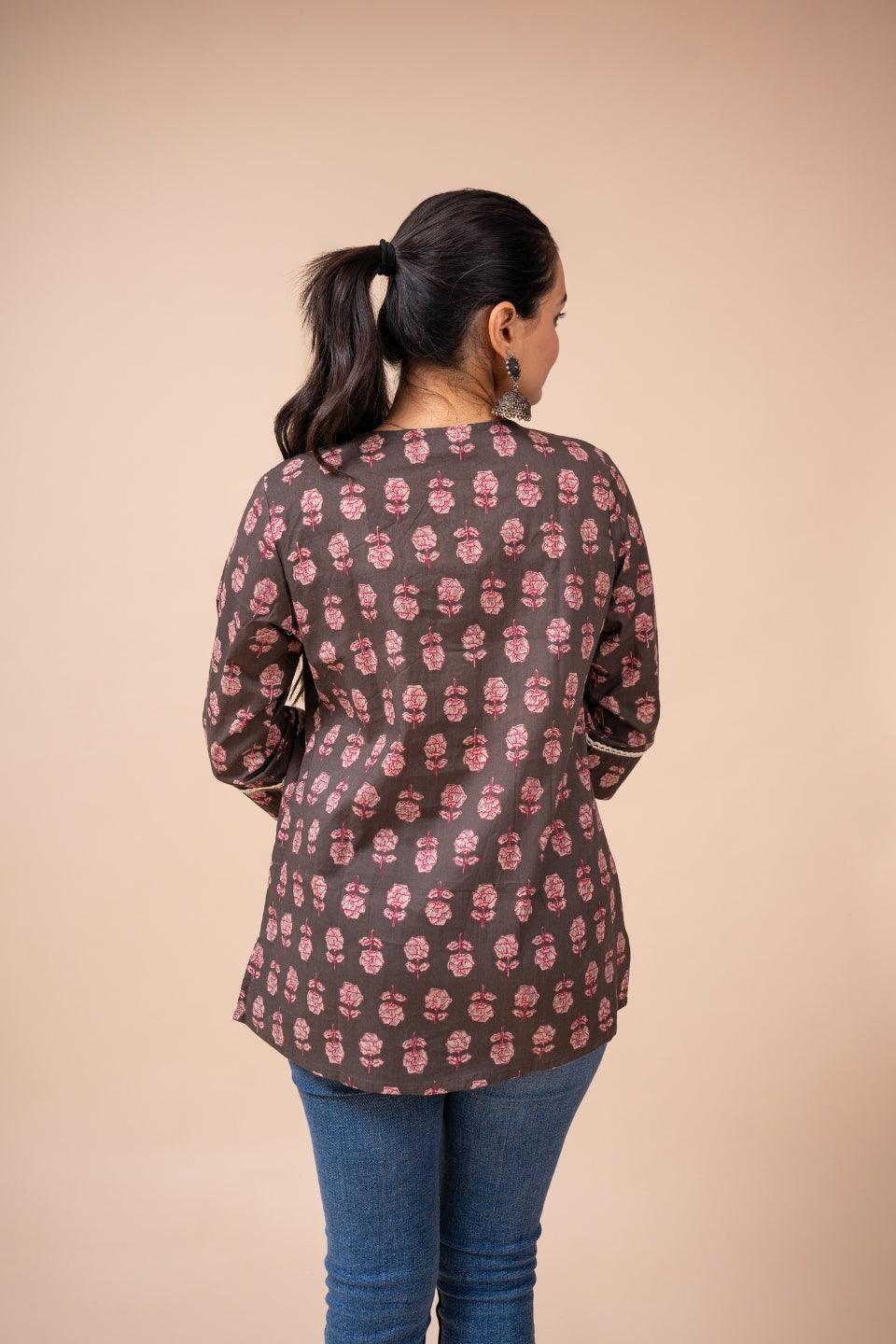 Ekisha's women multicolor floral designer printed cotton tunic top short kurti - Ekisha