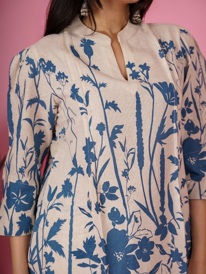 Ekisha's women white blue floral designer printed cotton co-ord set lounge wear, detailed view