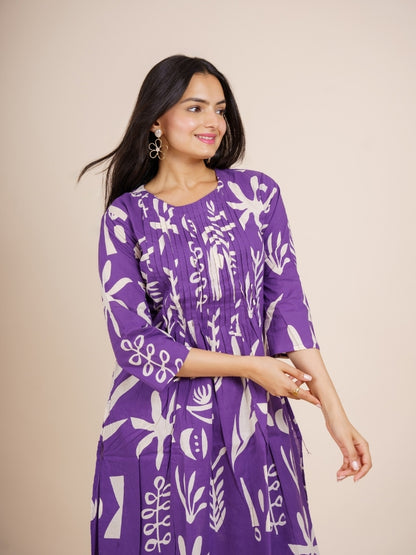 Ekisha's women purple designer abstract printed cotton co-ord set lounge wear, side view