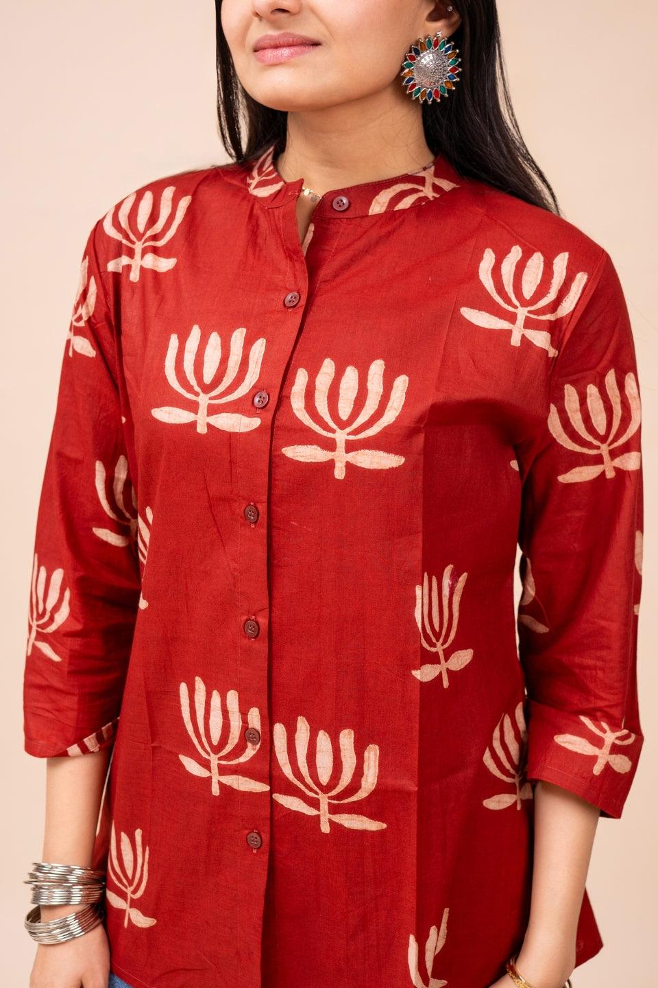 Ekisha's women maroon designer printed cotton tunic top short kurti - Ekisha