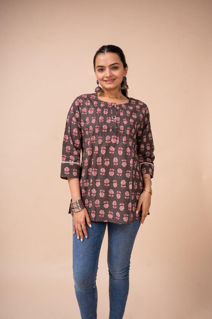Ekisha's women multicolor floral designer printed cotton tunic top short kurti - Ekisha