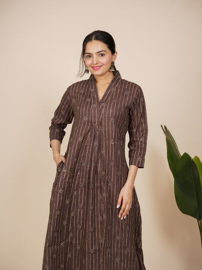 Ekisha's women brown designer floral printed cotton co-ord set lounge wear, front view 2