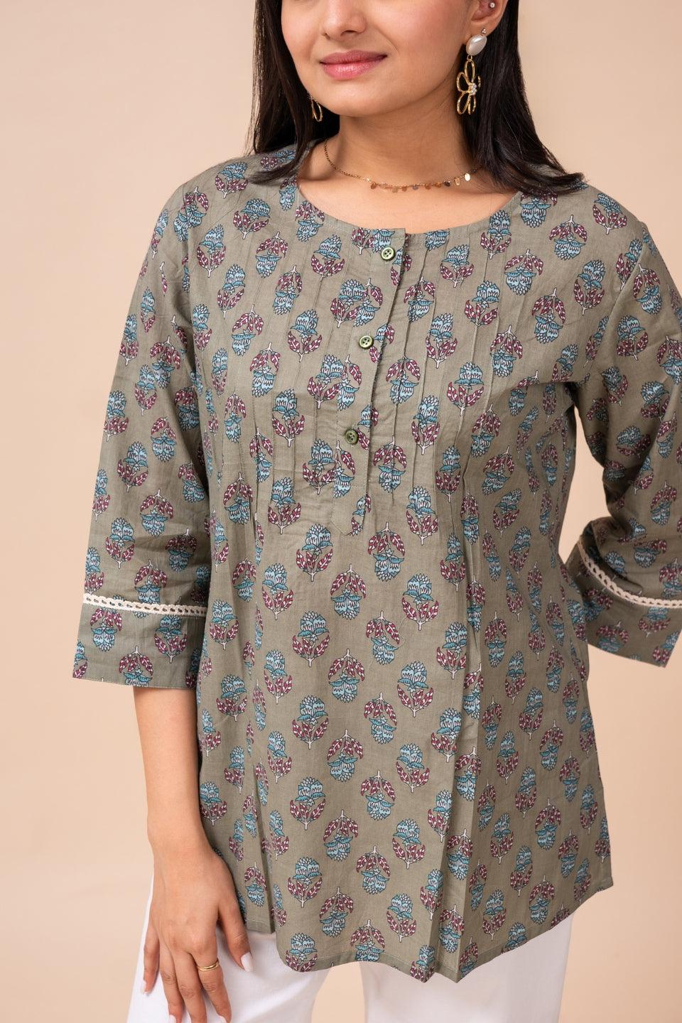Ekisha's women multicolor floral modern printed cotton tunic top short kurti - Ekisha