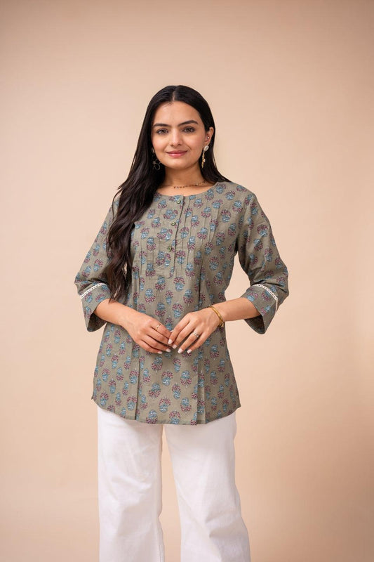 Ekisha's women multicolor floral modern printed cotton tunic top short kurti - Ekisha