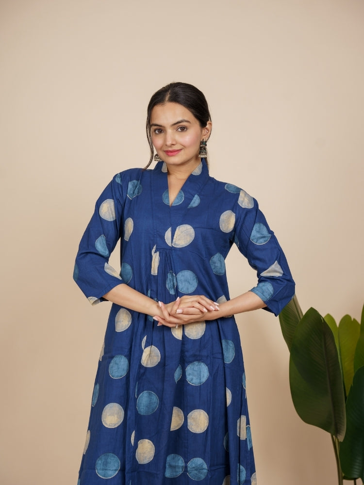 Ekisha's women blue designer moon printed cotton co-ord set lounge wear, front view 3
