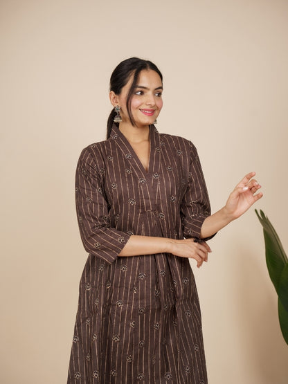 Ekisha's women brown designer floral printed cotton co-ord set lounge wear, side view