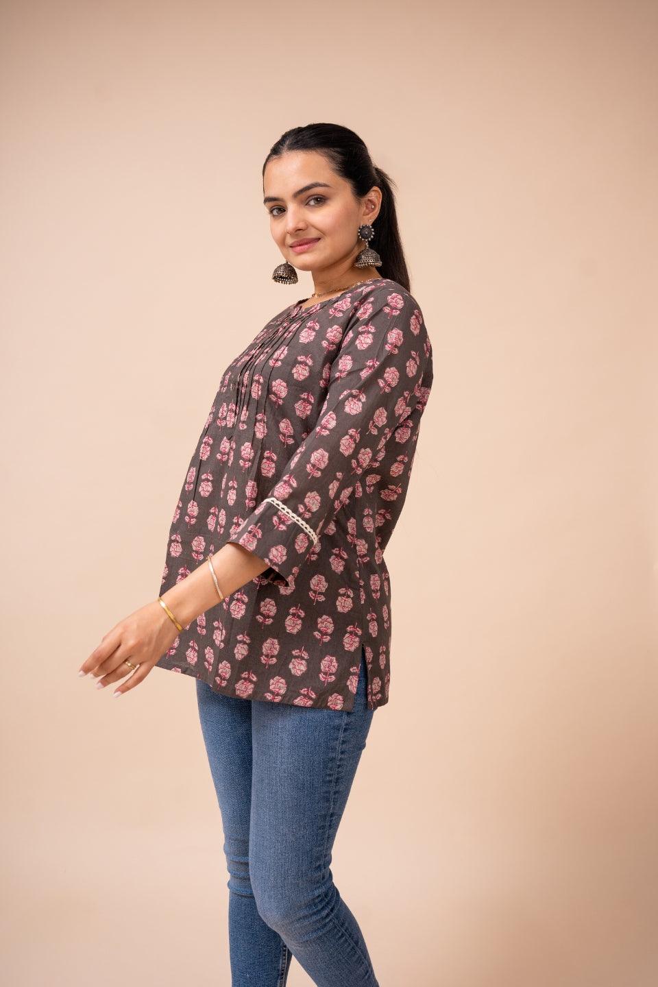 Ekisha's women multicolor floral designer printed cotton tunic top short kurti - Ekisha