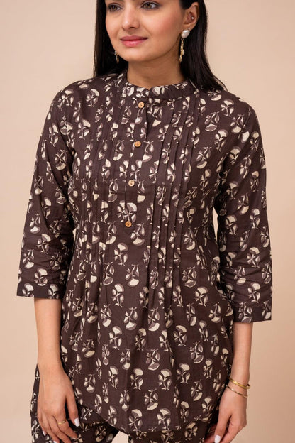 Ekisha's women brown multicolor floral printed cotton co-ord set lounge wear - Ekisha