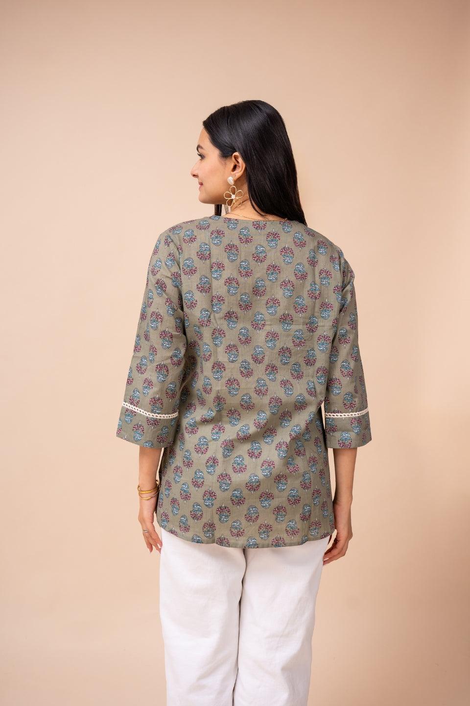 Ekisha's women multicolor floral modern printed cotton tunic top short kurti - Ekisha