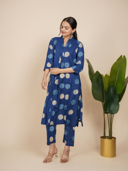 Ekisha's women blue designer moon printed cotton co-ord set lounge wear, front view