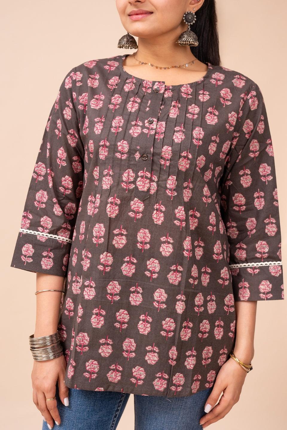 Ekisha's women multicolor floral designer printed cotton tunic top short kurti - Ekisha