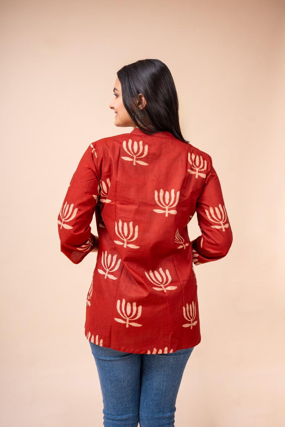 Ekisha's women maroon designer printed cotton tunic top short kurti - Ekisha