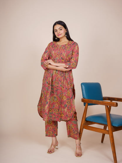 Ekisha's women multicolor designer floral printed cotton co-ord set lounge wear, front view 3