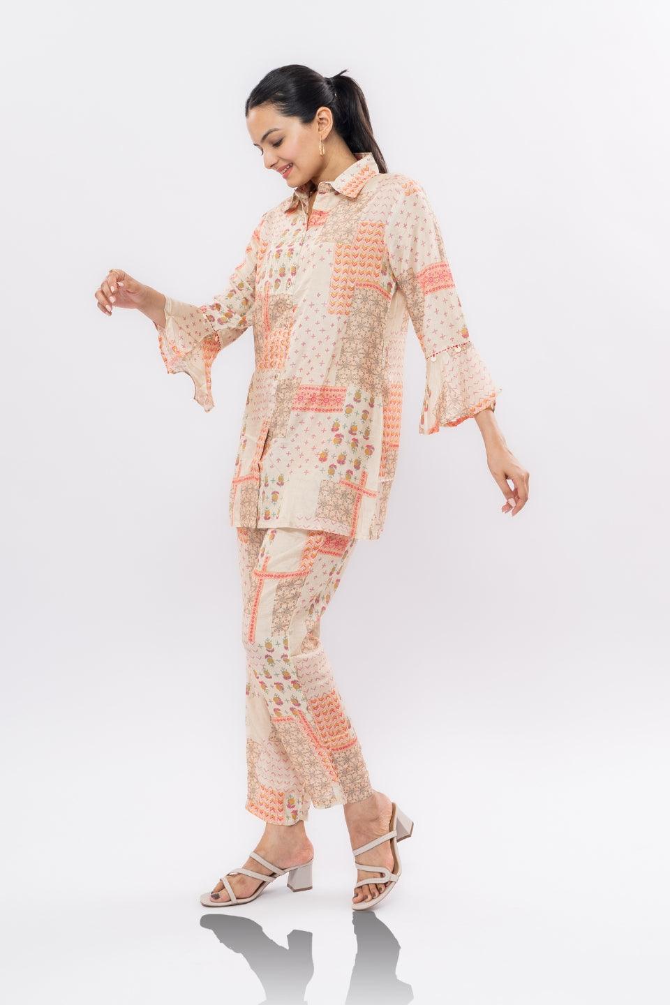 Ekisha's women muslin printed chickoo abstract co-ord set - Ekisha