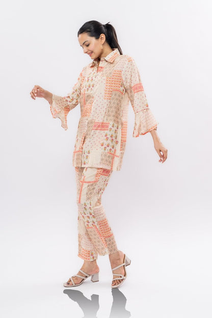 Ekisha's women muslin printed chickoo abstract co-ord set - Ekisha