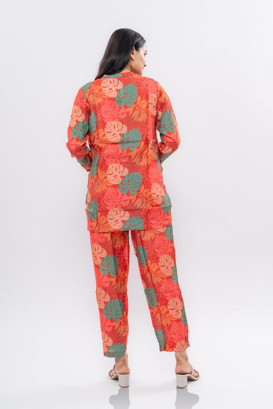 Ekisha's women muslin printed red floral co-ord set - Ekisha