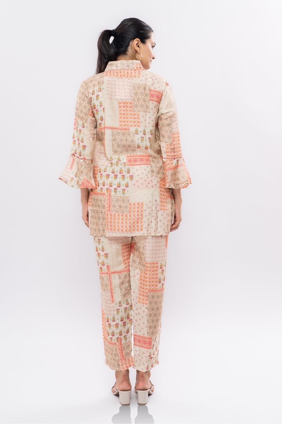 Ekisha's women muslin printed chickoo abstract co-ord set - Ekisha