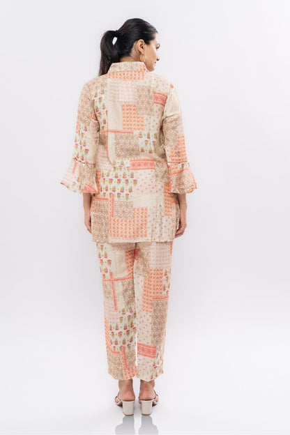 Ekisha's women muslin printed chickoo abstract co-ord set - Ekisha