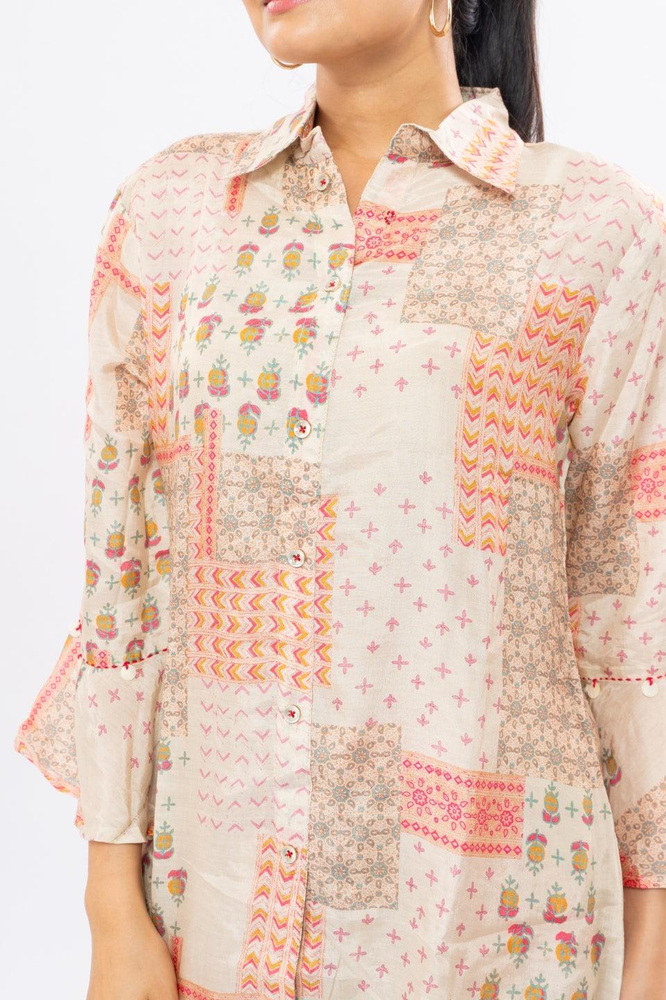 Ekisha's women muslin printed chickoo abstract co-ord set - Ekisha