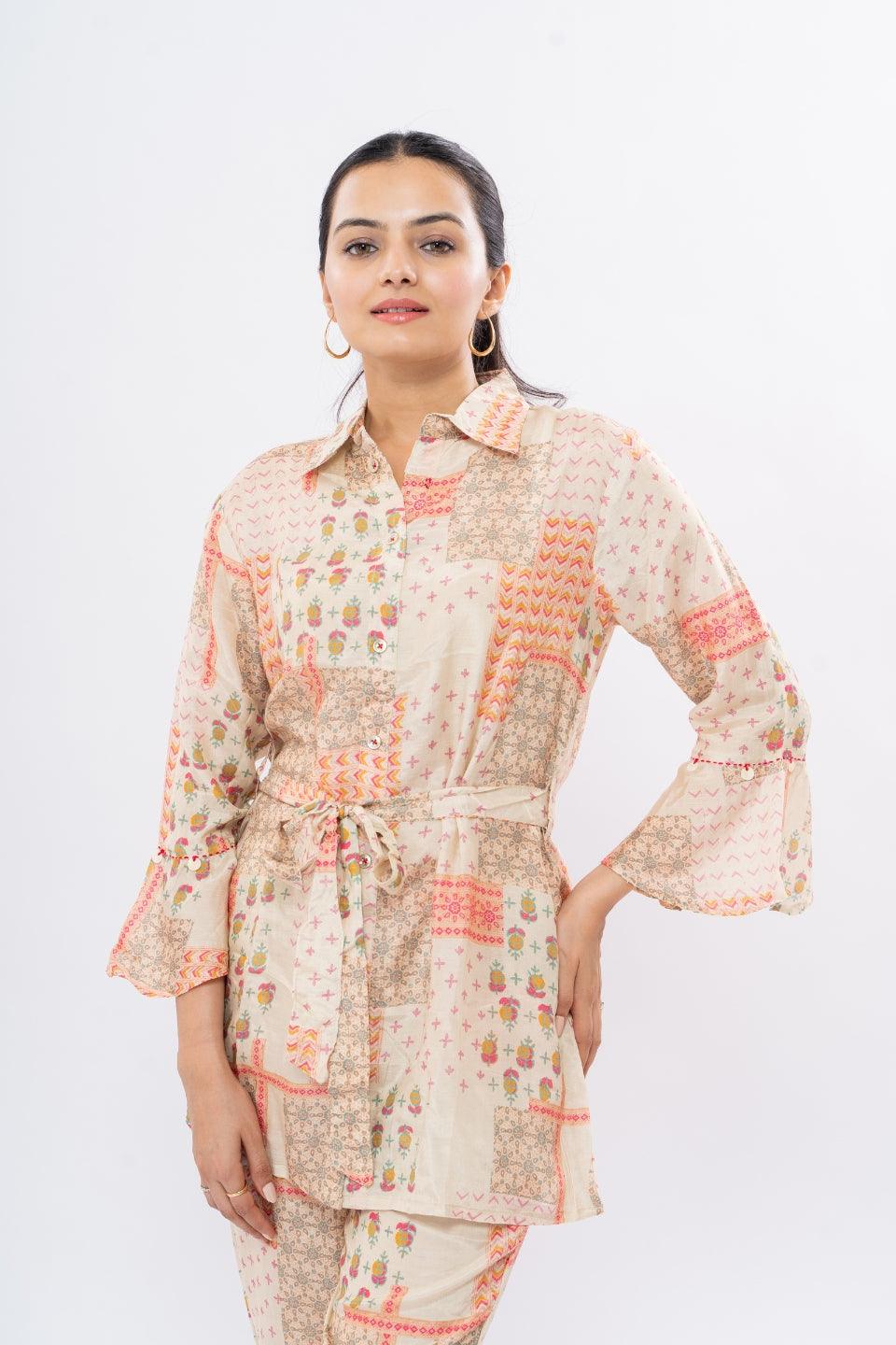 Ekisha's women muslin printed chickoo abstract co-ord set - Ekisha