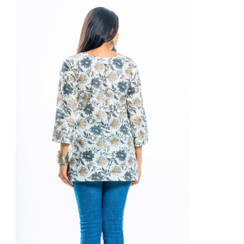 Ekisha's women everyday white multicolor printed cotton tunic top short kurti - Ekisha