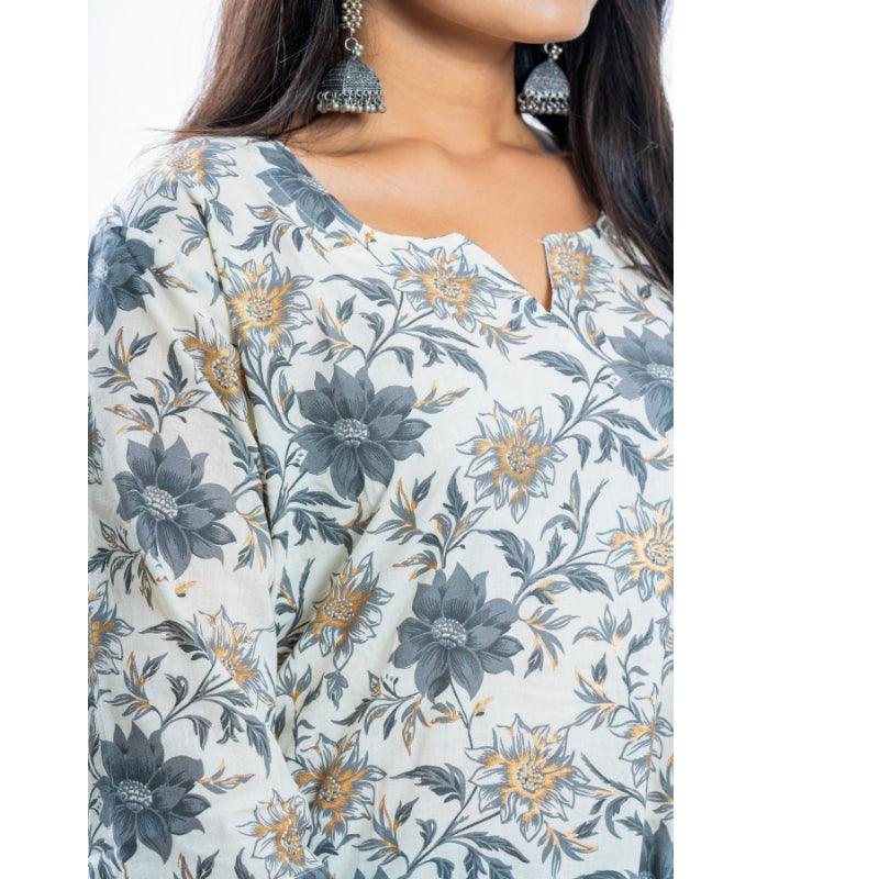 Ekisha's women everyday white multicolor printed cotton tunic top short kurti - Ekisha
