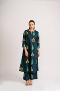 Teal Gold Leaf Block Print Cotton Coord Set