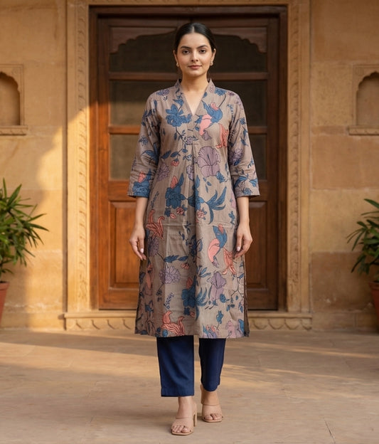 Multicolor Designer Women Printed Pure Cotton Co-Ord Set, front view