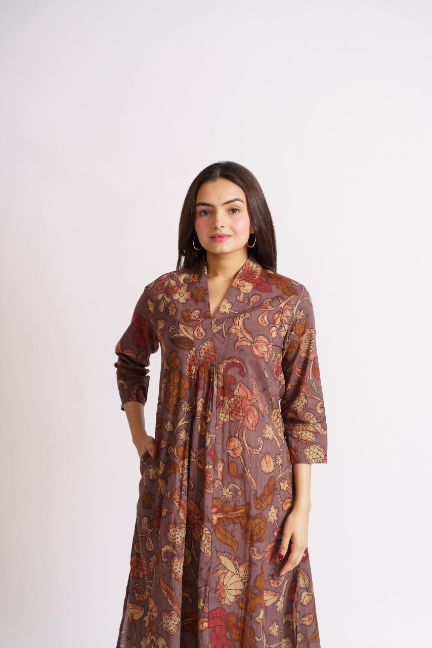 Women's mauve co-ord set V-neck and pleat detail