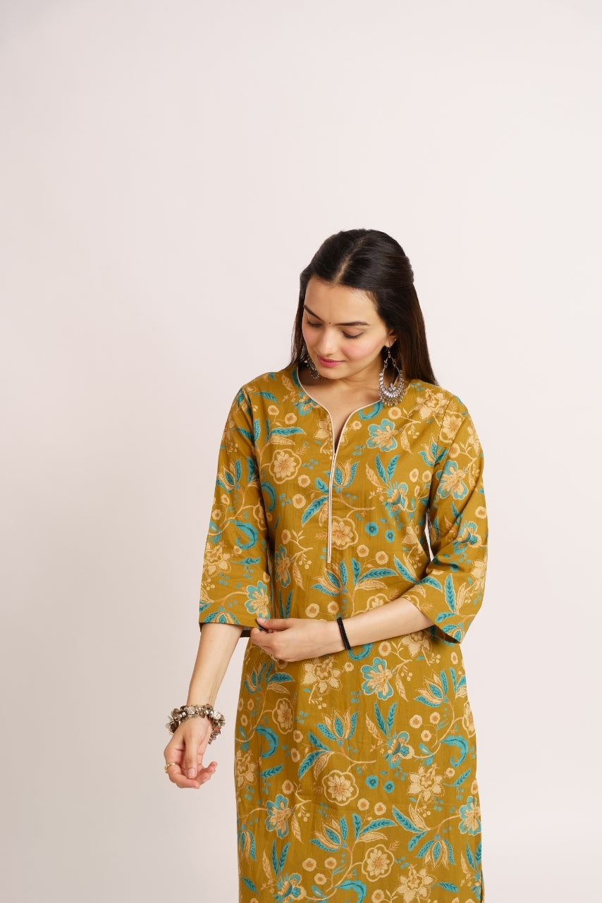 Pure cotton ethnic co-ord set with vibrant floral pattern