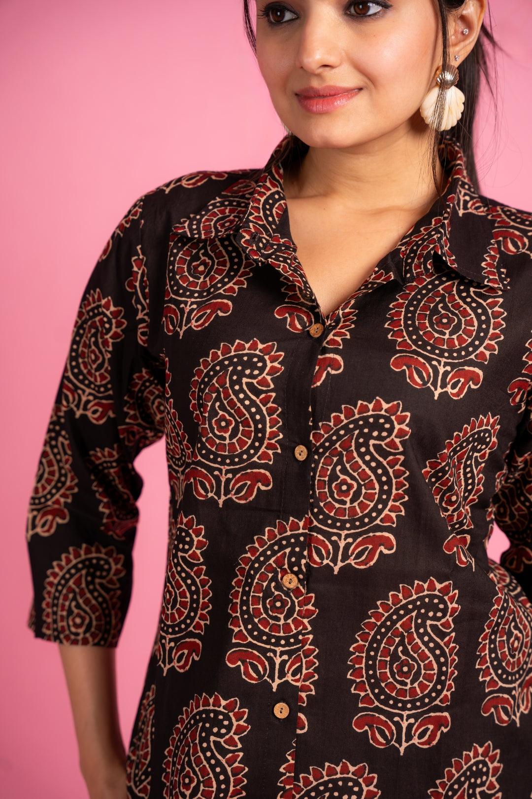 Ekisha's women black floral beautiful multicolor floral printed cotton co-ord set lounge wear, detailed view 2