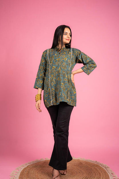 Ekisha's women rama multicolor designer printed cotton tunic top short kurti - Ekisha