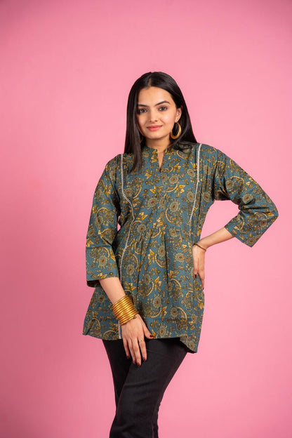 Ekisha's women rama multicolor designer printed cotton tunic top short kurti - Ekisha