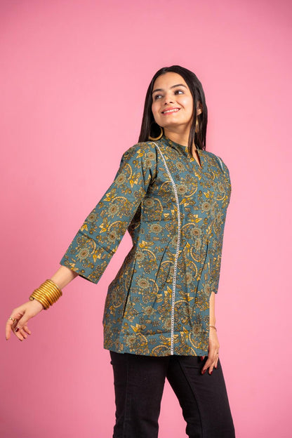 Ekisha's women rama multicolor designer printed cotton tunic top short kurti - Ekisha