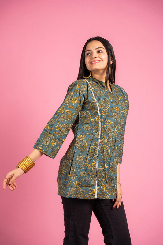 Ekisha's women rama multicolor designer printed cotton tunic top short kurti - Ekisha