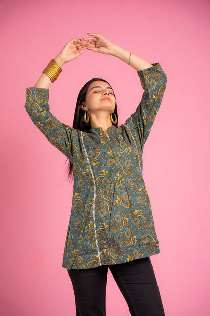 Ekisha's women rama multicolor designer printed cotton tunic top short kurti - Ekisha
