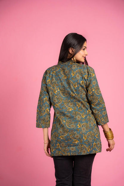 Ekisha's women rama multicolor designer printed cotton tunic top short kurti - Ekisha