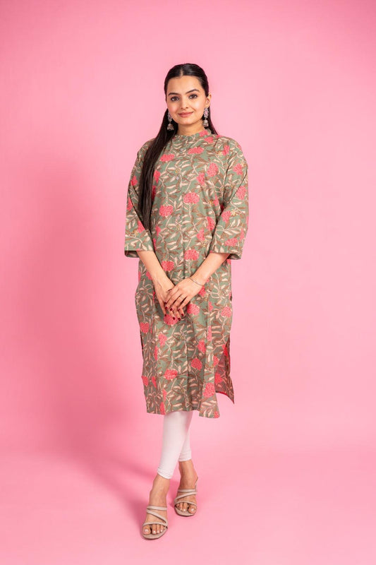 Ekisha women's pista beautiful designer printed floral printed straight kurta kurti - Ekisha