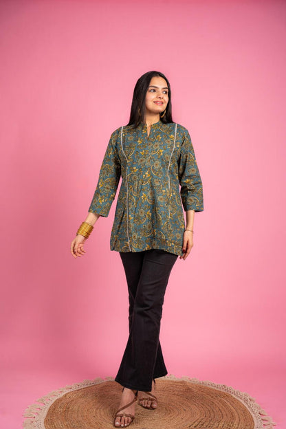 Ekisha's women rama multicolor designer printed cotton tunic top short kurti - Ekisha