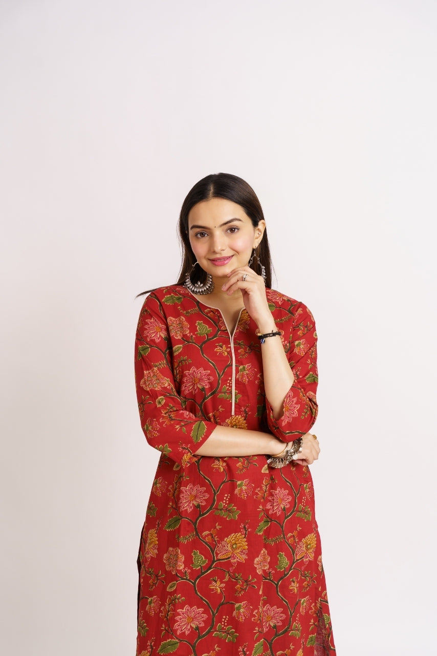 Pure cotton ethnic co-ord set with vibrant floral pattern