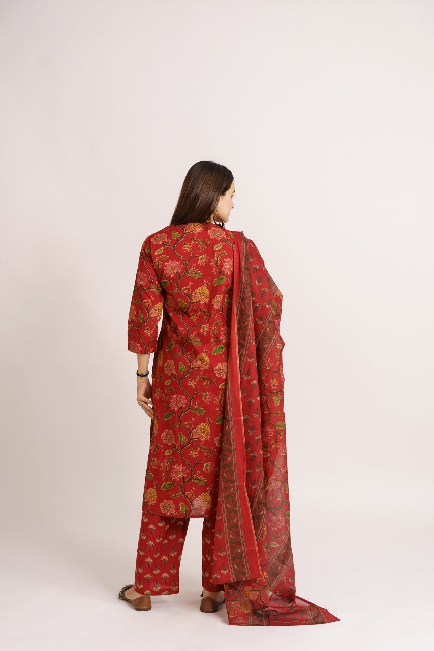 Complete cotton ethnic 3-piece suit set with matching dupatta