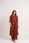 Rust Red Cotton Printed Co-ord Set for Women | Paisley Print Kurta & Pants Set