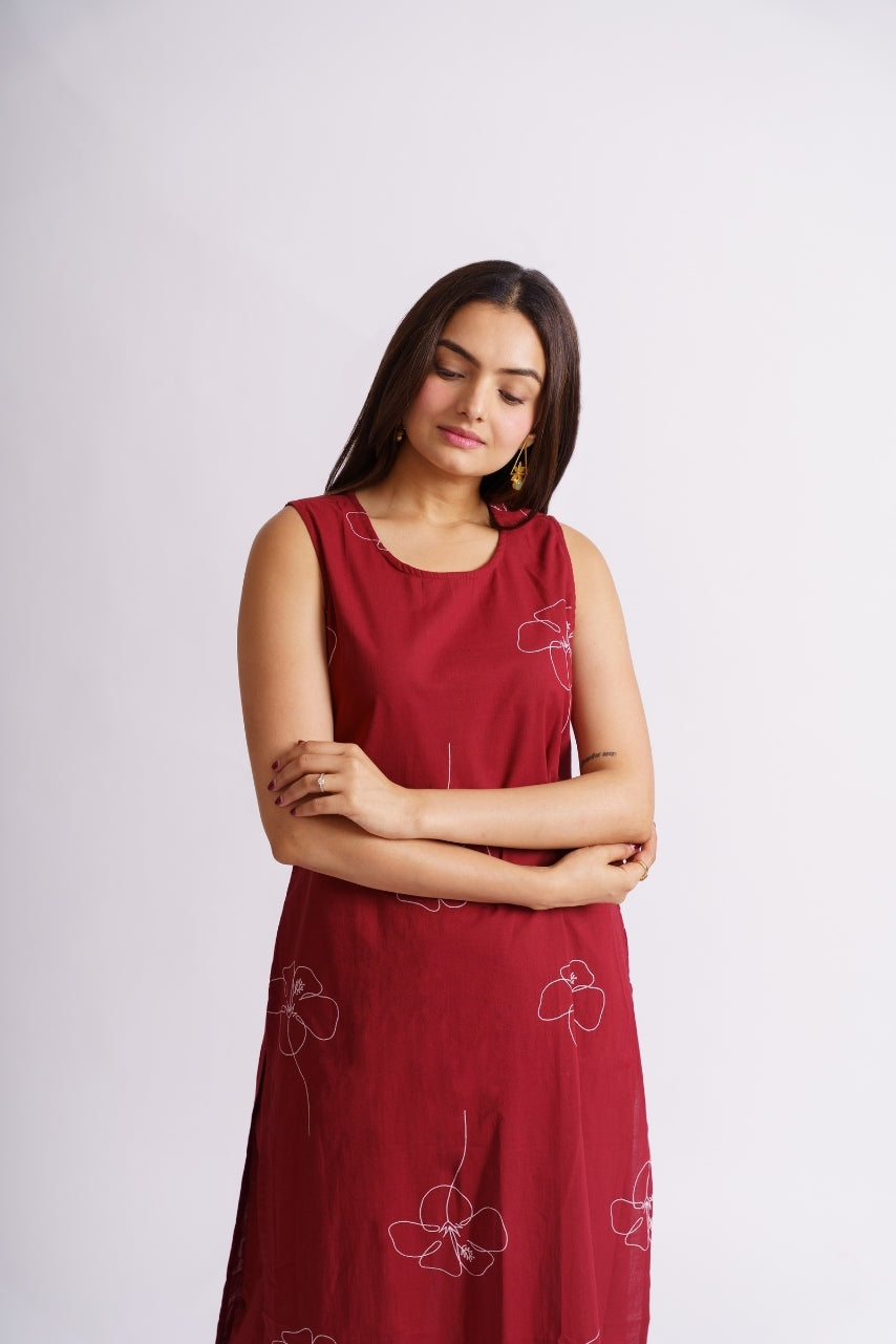 Cotton sleeveless kurta and straight pants floral print set
