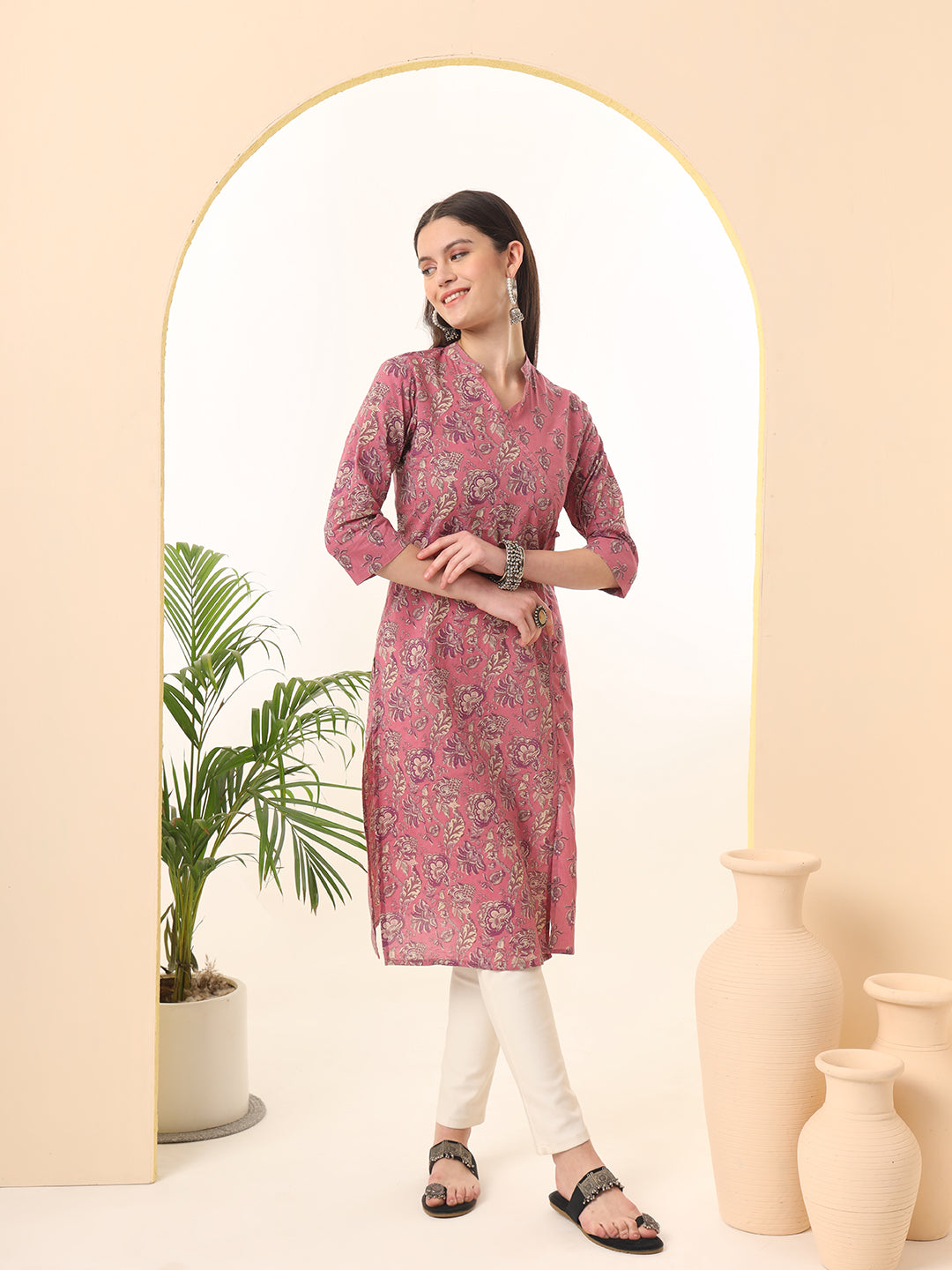 Ekisha women's pista beautiful designer printed floral printed straight kurta kurti main image 0